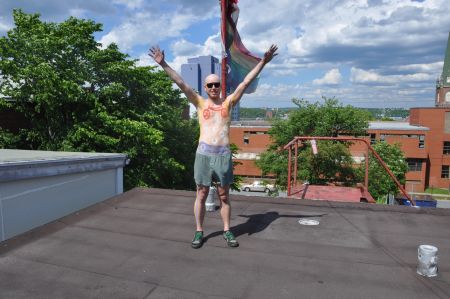 Organizer Tom MacDonald celebrates the success of this year's Naked Bike Ride, which doubled in size this year. <br> Photo by Sahar Yousefi.