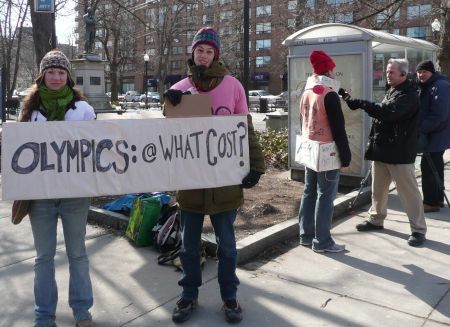 Protesters say the Olympics have environmental and social costs that are not being recognized.  photo: Hillary Lindsay