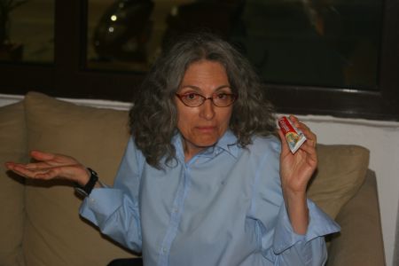 Peaceful participant Karen DeVito holds a tube of toothpaste. Is this the IDF's next chemical weapon allegation?