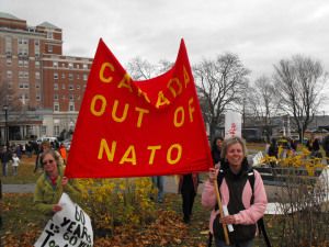 Anti-Nato banner at the 2011 rally in Peace & Freedom Park across from the Westin Hotel