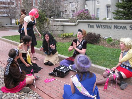 A radical interpretation of "Duck, Duck, Goose", "Safe Abortion, Safe Abortion, Dead" is played at the Saturday demonstration.