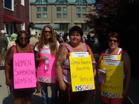 Left to right: Nicole Farmer, Heather McKenzie, Mary Young and Lynn Yetman stood on the picket line on the Halifax Waterfront Thursday. (Photo: Ben Sichel)