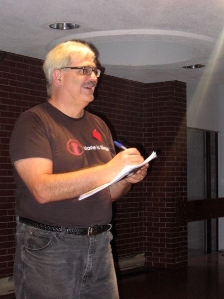 Gary Kinsman takes questions from the audience at his Aug. 3 talk in Halifax (Natascia Lypny photo).