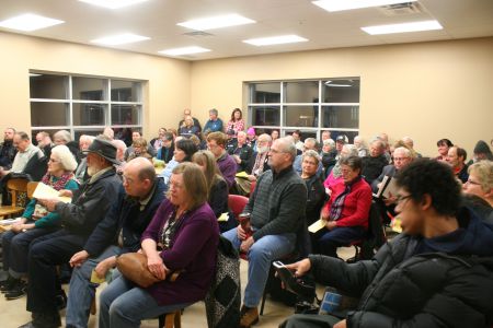 It was standing room only at the Town Hall opposing the cuts to Canada Post held in Dartmouth last night.  Photo Robert Devet