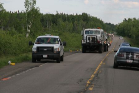 SWN's seismic thumpers were on the road again as of 6:30pm, June 19th. [Photo: M. Howe]