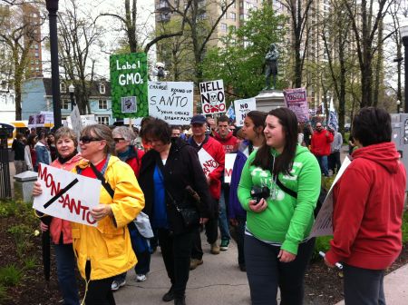 More than 300 people marched against multinational seed company Monsanto in downtown Halifax on Saturday. (Jon Grant photo)