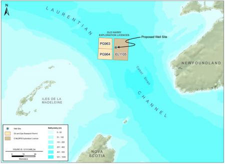 Simulations establish that an Old Harry oil spill could well affect Cape Breton's shores.  Graphic by Corridor Resources.