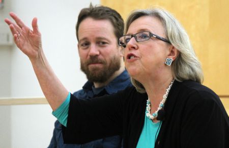 Green Party leader Elizabeth May and Dalhousie professor Tom Duck held a joint, non-partisan event in Dalhousie’s McCain Building Saturday, May 2, discussing both the science and politics of climate change. [Zack Metcalfe photo]