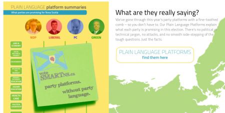 A screenshot taken from the VoteSmartNS homepage.