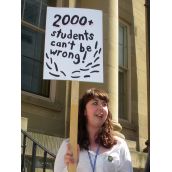 "2000+ students can't be wrong", says a sign by NSCAD's Students' Union Chair Robyn Touchie
