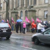 Students and provincial highway workers were at the gates of Province House when the Fall session kicked off with the reading of the throne speech. Photo Robert Devet