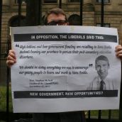 Students intend to remind the Liberal government of the many promises made while in opposition. Photo Robert Devet
