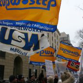 Hundreds gathered at Province House today to protest the essential services legislation introduced by the Liberal Government. Almost every union active in Nova Scotia made its presence felt. Photo Robert Devet