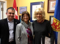 Andy Blair and Joanne Light with Nova Scotia Finance Minister, Diana Whalen (centre) at her office in Clayton Park, December 5, 2014