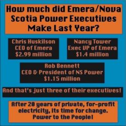 This graphic on Emera's executives' salaries has been shared multiple times on social media. (Source: Facebook)
