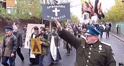 Russian Orthodox fascists march in the streets of Moscow.