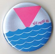 Halifax Pride 88 button. Now considered the first Halifax Pride Parade, it was a protest march rather than the festive parade of more recent years (Photo courtesy of Chris Aucoin).