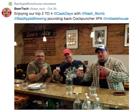 Jeff Saunders, owner of Bad Apple Brewhouse, making the "shocker" gesture. Photo Twitter