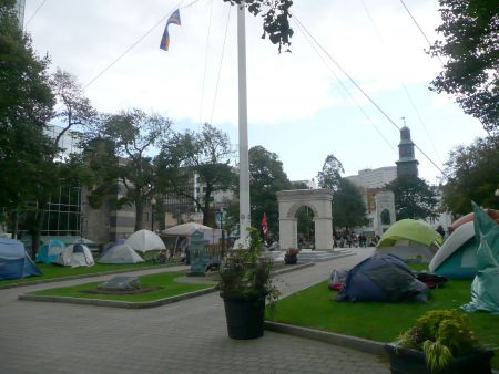 Over 20 tents are spread out around Parade Square on day two of the occupation.