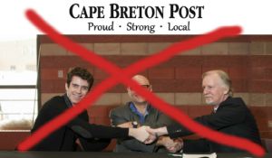 The Cape Breton Post distorted the facts in order to discredit the Zero Tuition campaign launched last week at CBU by students union president Brendan Ellis (left), faculty association president Scott Stewart (centre) and university president David Wheeler (right).