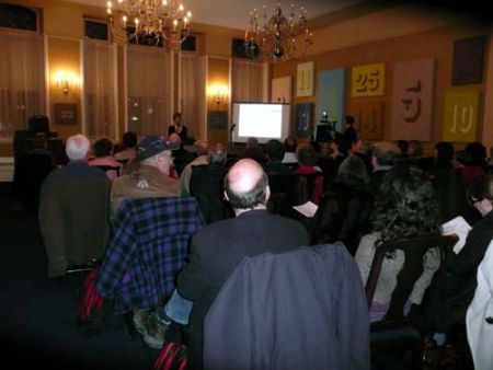 About 100 people gathered at City Hall to voice their opinions about the prospect of backyard coops.  Photo: Jessica Ross