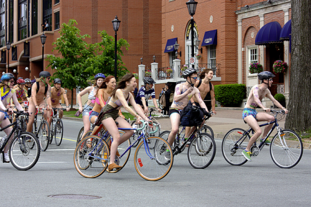 Halifax cyclists take part in the World Naked Bike Ride. (Photo by Glenn Euloth on Flickr)