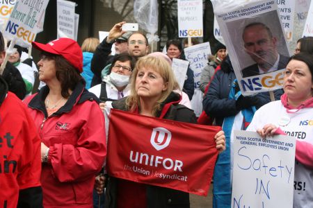 It's not just about nurses in Halifax anymore.  Members of many unions joined forces during the rally against Bill 37 at Province House for a reason.  Two union activists from Cape Breton talk about how they are affected.  Photo Robert Devet