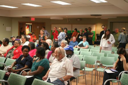 60 or so North End residents attended a community meeting about the future of the now vacant St.Pat's-Alexandra school.  They had lots of ideas about what that future should look like. Photo Robert Devet