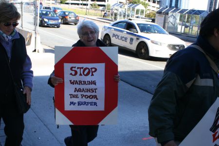 Among the demonstrators was long-time poverty activist and policy analyst Stella Lord of the Community Society to End Poverty (CSEP). Photo Robert Devet 