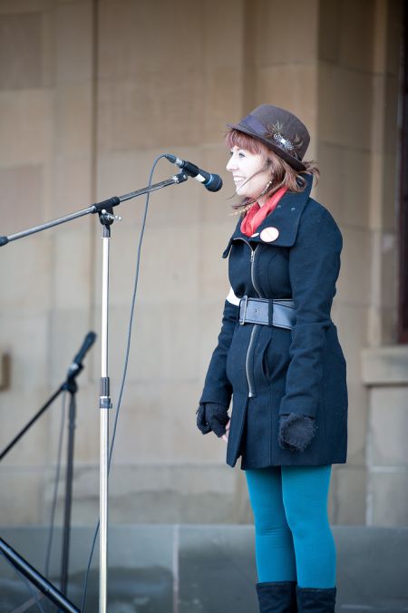 Active-8! youth leadership award recipient Kandace Hagen speaking at the November 2011 reproductive rights rally in Charlottetown (Patrick Callbeck photo).