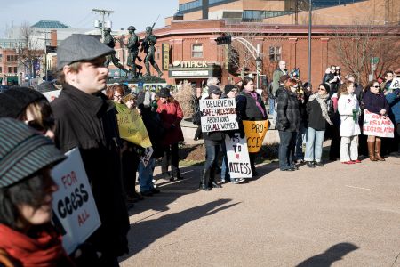 PEI's first demonstration in support of reproductive rights in over 20 years took place November 2011 in Charlottetown (Patrick Callbeck photo).