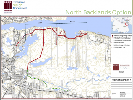 Screenshot from CBCL - North Backlands Option of sewage line placement