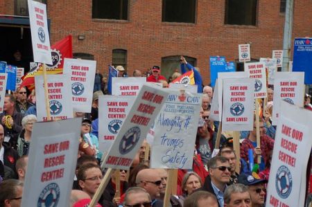 Newfoundlanders protest the closure of the St. John's Maritime Rescue Sub-Centre. [Photo: Mayday NL] 