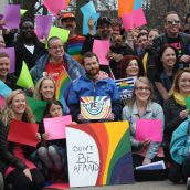 More than 100 people rallied at Speak Up & Speak Out, an event organized by the Nova Scotia Rainbow Action Project, in recognition of the International Day Against Homophobia and Transphobia.  Photo Stephanie Taylor