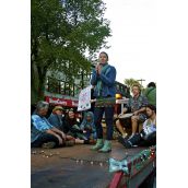 Deirdre Lee performing spoken word on Spring Garden Road. [Photo: S. Slaunwhite] 