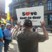 About 100 postal workers and sympathizers rallied at the Grand Parade to demand that Halifax adds its voice to the opposition to the cuts to door to door delivery.  Photo Stephanie Taylor