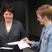 CFS Maritimes Organiser Rebecca Rose (right) hands the letter over to a staff member of Megan Leslie's community office. While it was known that Megan Leslie would be  in Ottawa at the time, the action was organised on June 21 to mark National Aboriginal Day