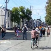 Agricola between Young and Cunard was closed to cars and opened to bikes, skateboards, wheelchairs, rollerblades, strollers, and people on foot.