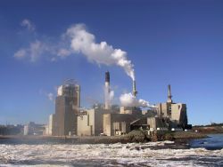 Irvings are the greatest polluter in New Brunswick. Photo shows its notorious Saint John pulp and paper mill – Alex Vye, 2003